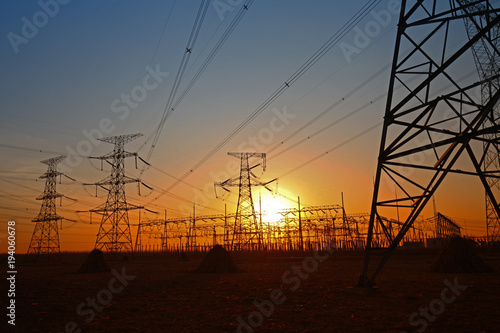 Wire electrical energy at sunset