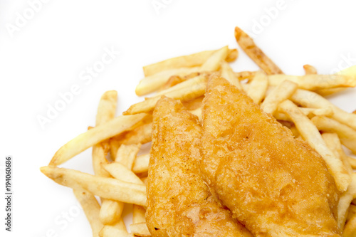 Canvas Print Fried Fish and Chips on a White Background