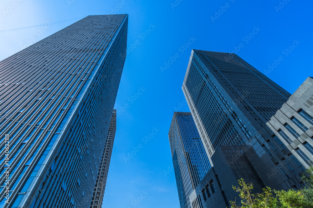 low angle view of skyscrapers in city of China.