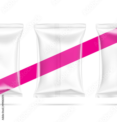 Set of transparent pillow bags. Vector illustration. Can be use for template your design, promo, adv. EPS10