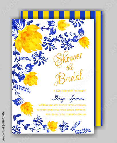 Floral Frame Bridal Shower Invitation or Weedding card