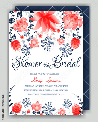 Floral Frame Bridal Shower Invitation or Weedding card