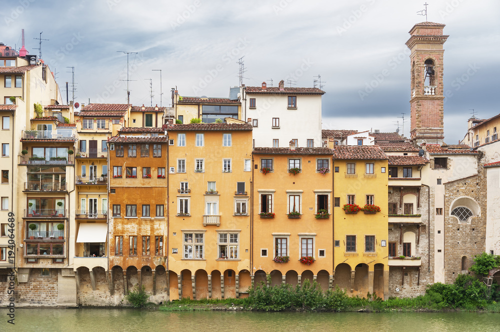 Arno river and historical buildings in Florence, Tuscany, Italy, Europe.