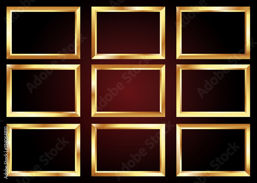 set of golden frame, decorative border, premium decor elements, vector illustration