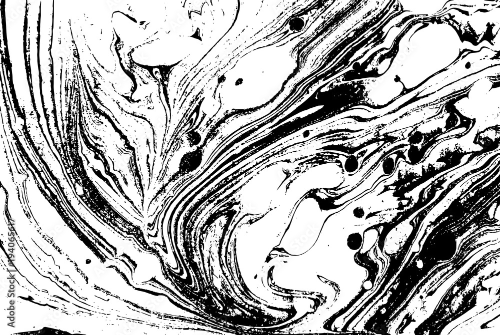 Fototapeta premium Black and white liquid texture. Watercolor hand drawn marbling illustration. Abstract vector background. Monochrome marble pattern.