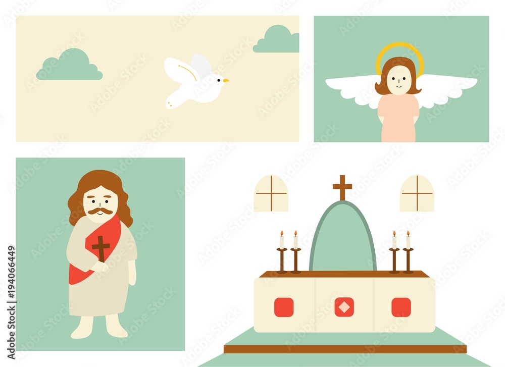 Fototapeta premium Church, altar, angel, dove vector collection