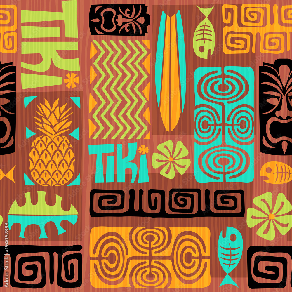 Seamless Exotic Tiki Pattern. Vector illustration Seamless Exotic Tiki Pattern. Vector illustration