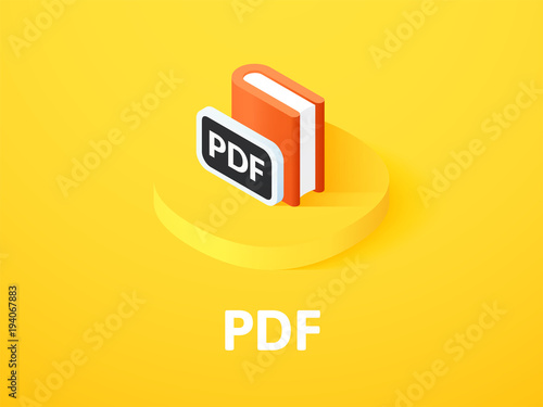 PDF isometric icon, isolated on color background