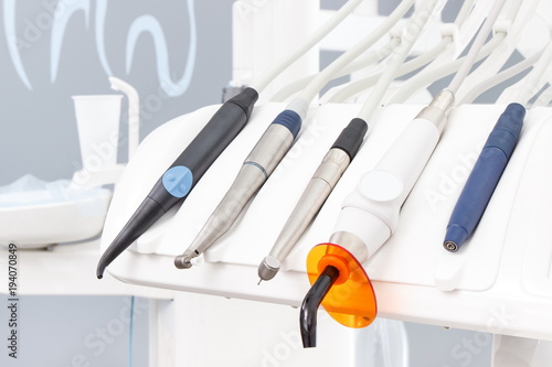 Dental instruments and tools used by dentists in stomatology office