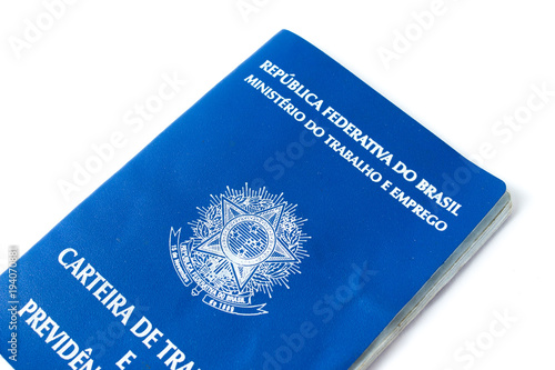 Brazilian work document and social security document (carteira de trabalho) on white background