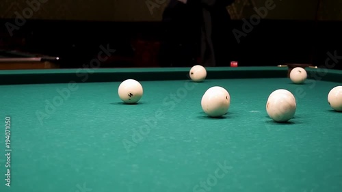 Wallpaper Mural Balls of different number, type, diameter, color, and pattern on a billiard table, billiards table, or pool table covered with green cloth. Balls on a billiard table. White snooker ball on the pool Torontodigital.ca