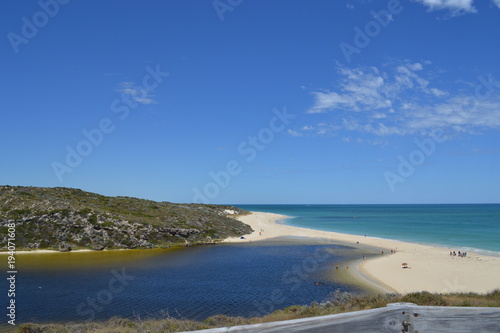 Tourism summer holiday destination western Australia Moore river white sand dark blue beach beach