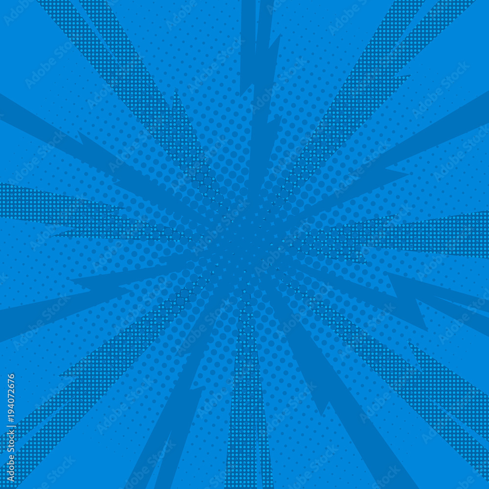 Fototapeta premium Comic pop art background lightning blast halftone dots.