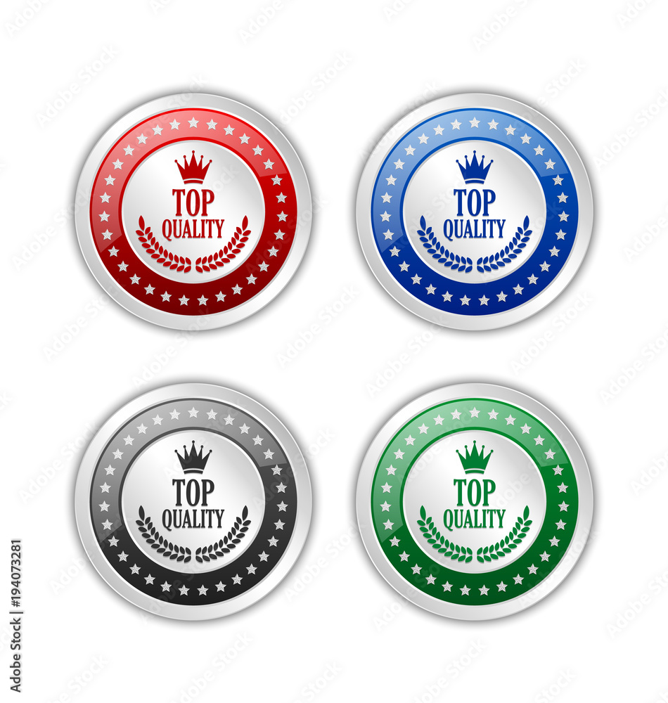 Set of silver Top quality badges or icons placed on white background - obrazy, fototapety, plakaty 