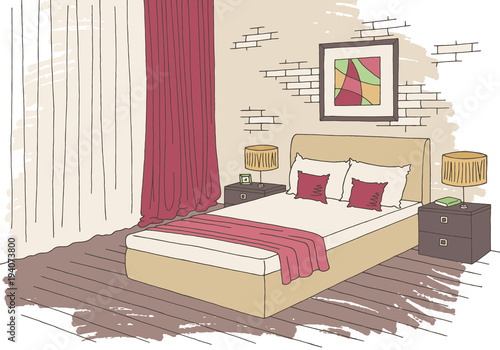 Bedroom graphic color interior sketch illustration vector