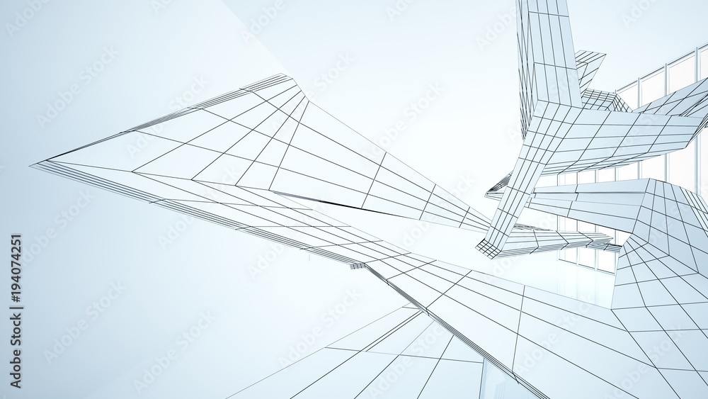 Abstract drawing white parametric interior with window. Polygon colored drawing. 3D illustration and rendering. Abstract drawing white parametric interior with window. Polygon colored drawing. 3D illustration and rendering.