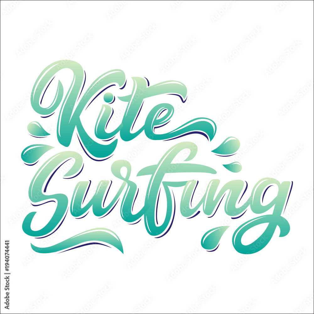 Kitesurfing lettering logo in graffiti style isolated on white background. Vector illustration for design t-shirts, banners, labels, clothes, apparel, water extreme sports competition. Kitesurfing lettering logo in graffiti style isolated on white background. Vector illustration for design t-shirts, banners, labels, clothes, apparel, water extreme sports competition.