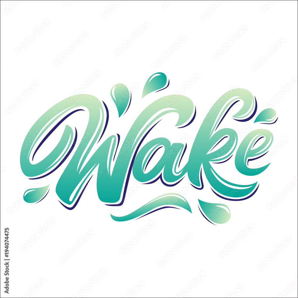 Wake lettering logo in graffiti style isolated on white background. Vector illustration for design t-shirts, banners, labels, clothes, apparel, water extreme sports competition.
