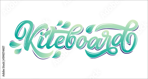 Kitesurfing lettering logo in graffiti style isolated on white background. Vector illustration for design t-shirts, banners, labels, clothes, apparel, water extreme sports competition.