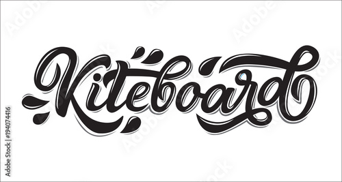 Kitesurfing lettering logo in graffiti style isolated on white background. Vector illustration for design t-shirts, banners, labels, clothes, apparel, water extreme sports competition.