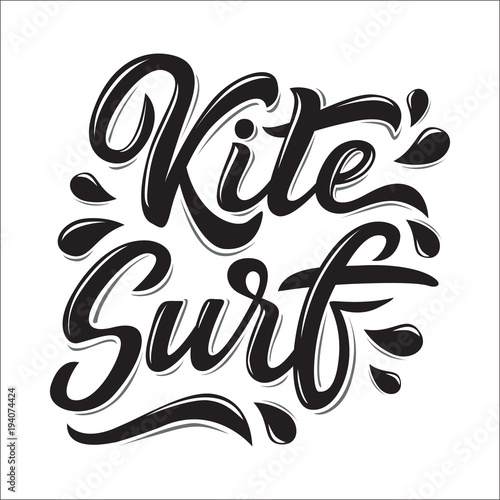 Kitesurfing lettering logo in graffiti style isolated on white background. Vector illustration for design t-shirts, banners, labels, clothes, apparel, water extreme sports competition.