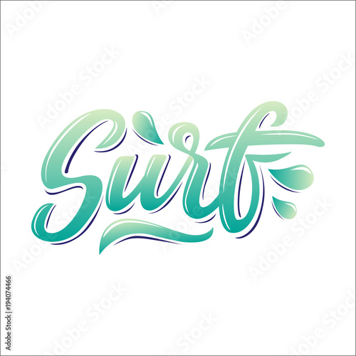 Surf lettering logo in graffiti style isolated on white background. Vector illustration for design t-shirts, banners, labels, clothes, apparel, water extreme sports competition.