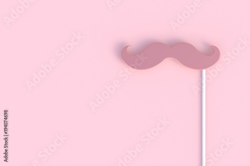 Fake pink mustache on pink background, 3D rendering © krung99