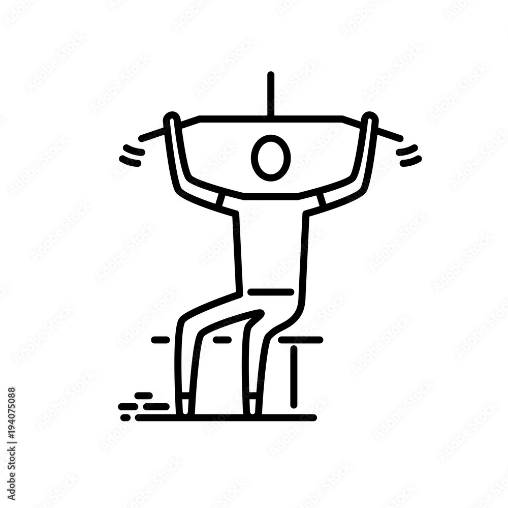 Thin line icon. Man works out on training apparatus.