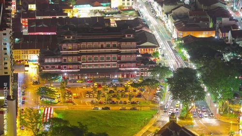 evening singapore city china town rooftop panorama 4k timelapse
 photo