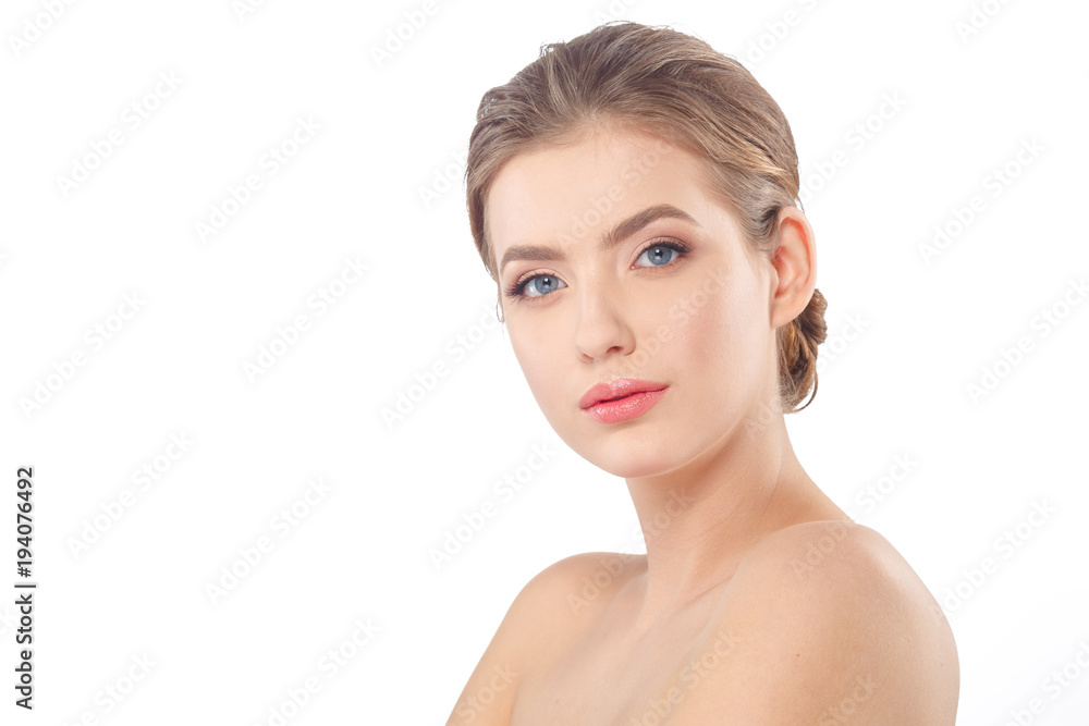 Young beautiful woman face portrait with healthy skin. Young beautiful woman face portrait with healthy skin.