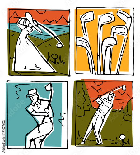 Golf club icons posters set.