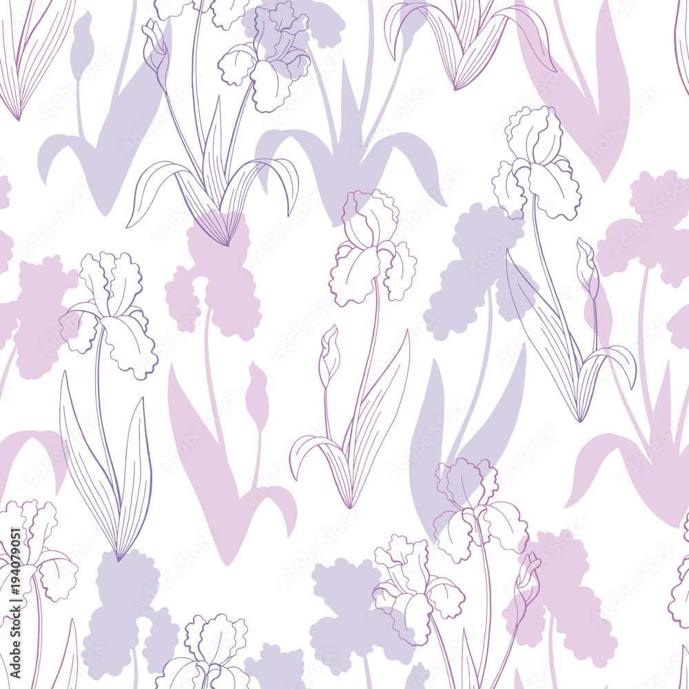 Iris flower graphic color seamless pattern background sketch illustration vector