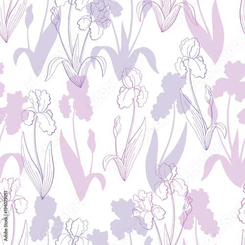 Fototapeta Naklejka Na Ścianę i Meble -  Iris flower graphic color seamless pattern background sketch illustration vector