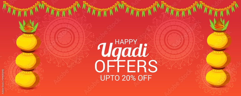 Naklejka premium Happy Ugadi (Hindu New Year).