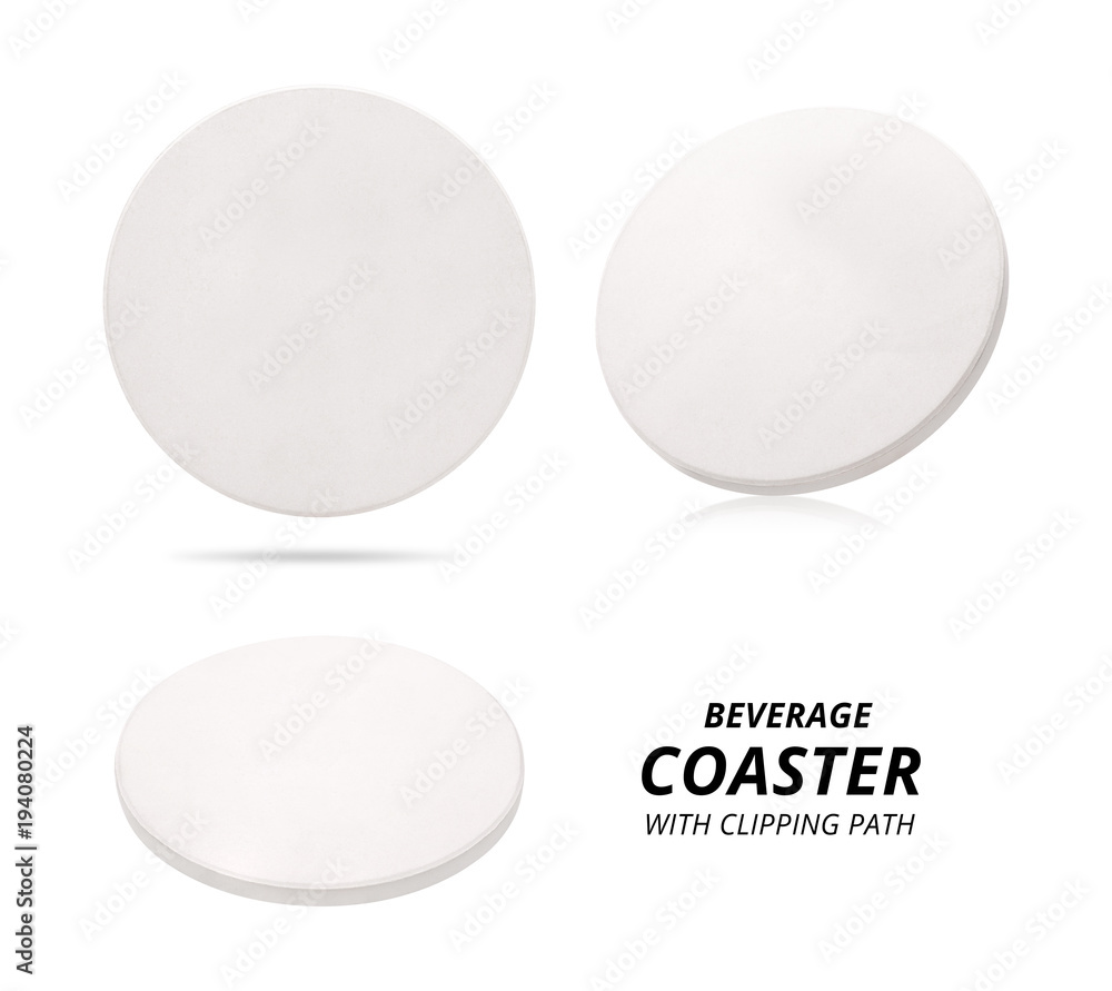 Set of ceramic beverage coaster isolated on white background. Ceramic pad for put your mug. ( Clipping path ) - obrazy, fototapety, plakaty 