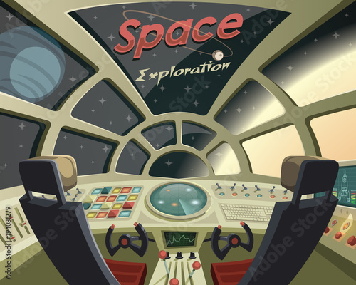 Fototapeta Naklejka Na Ścianę i Meble -  Space Exploration ,view from the spaceship cockpit