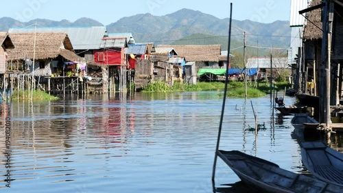 Inle Lake, Shan State, Myanmar (Burma), view of stilt houses at traditional floating village.