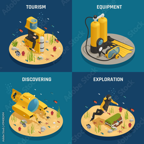 Underwater Equipment 4 Isometric Icons 