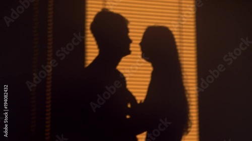 Silhouette of young couple kissing photo