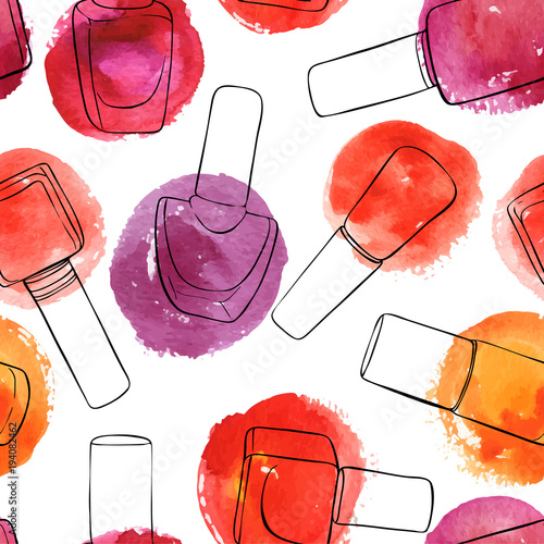 vector seamless pattern with bottles of nail polish