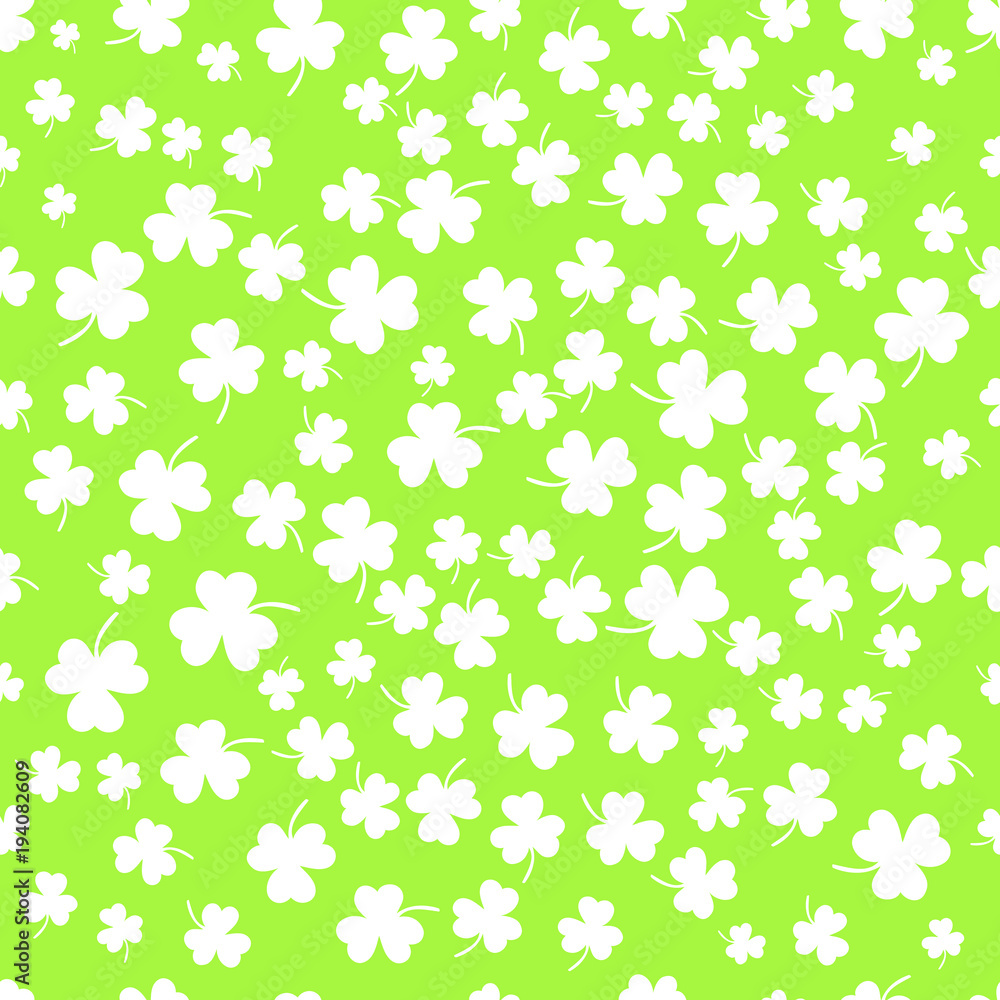 Seamless clover leaf flat design green pattern falling on dark green background vector illustration Seamless clover leaf flat design green pattern falling on dark green background vector illustration