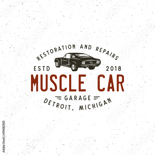 vintage muscle car garage logo. vector illustration