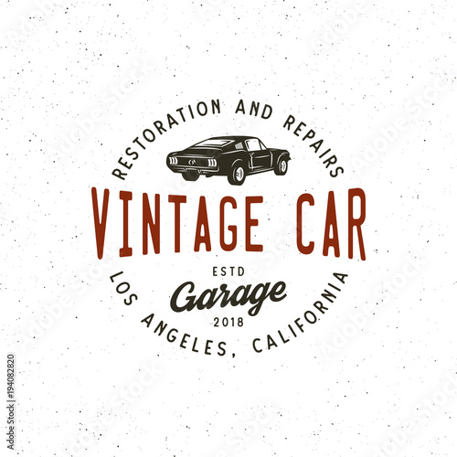 vintage muscle car garage logo. vector illustration