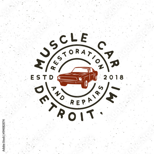 vintage muscle car garage logo. vector illustration