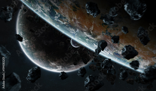 Distant planet system in space with exoplanets 3D rendering elements of this image furnished by NASA