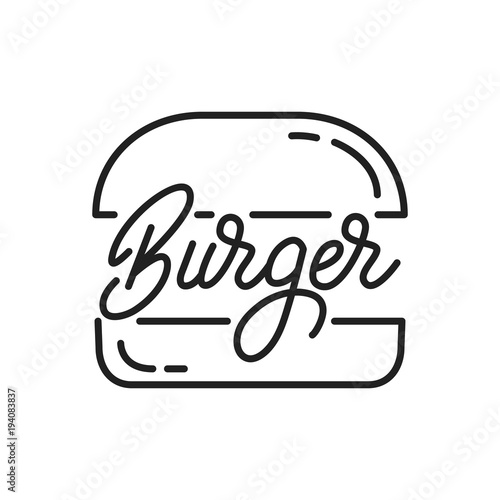 Burger. Burger lettering illustration. Burger label badge emblem