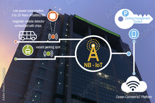 IOT  parking and intelligent network automotive background building business district