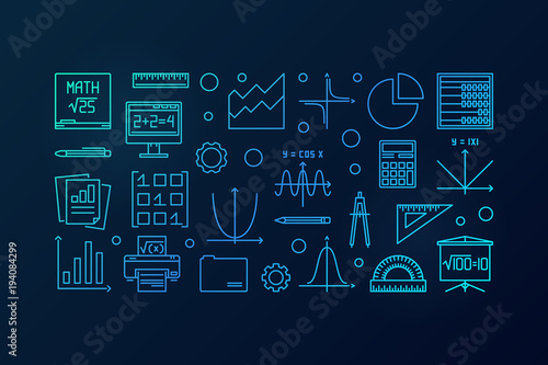 Math vector blue line banner or illustration