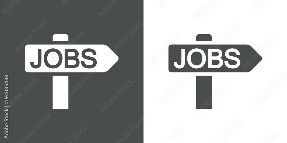Icono plano JOBS en cartel direccion en gris y blanco Icono plano JOBS en cartel direccion en gris y blanco