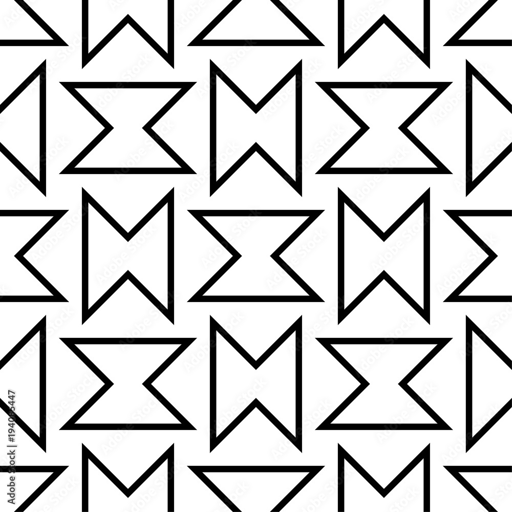 White and black monochrome geometric ornament. Seamless pattern